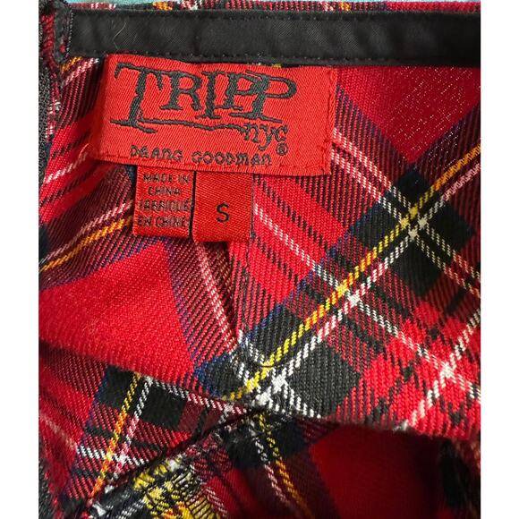Tripp NYC Daang Goodman Split Plaid Mini Skirt Red Yellow Goth Punk Size Small - Picture 2 of 3